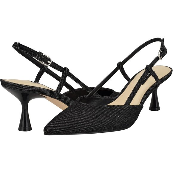 Nine West Women Black Denim Pointed Closed Toe Ankle Buckle Rhonda Pumps - Picture 6 of 6